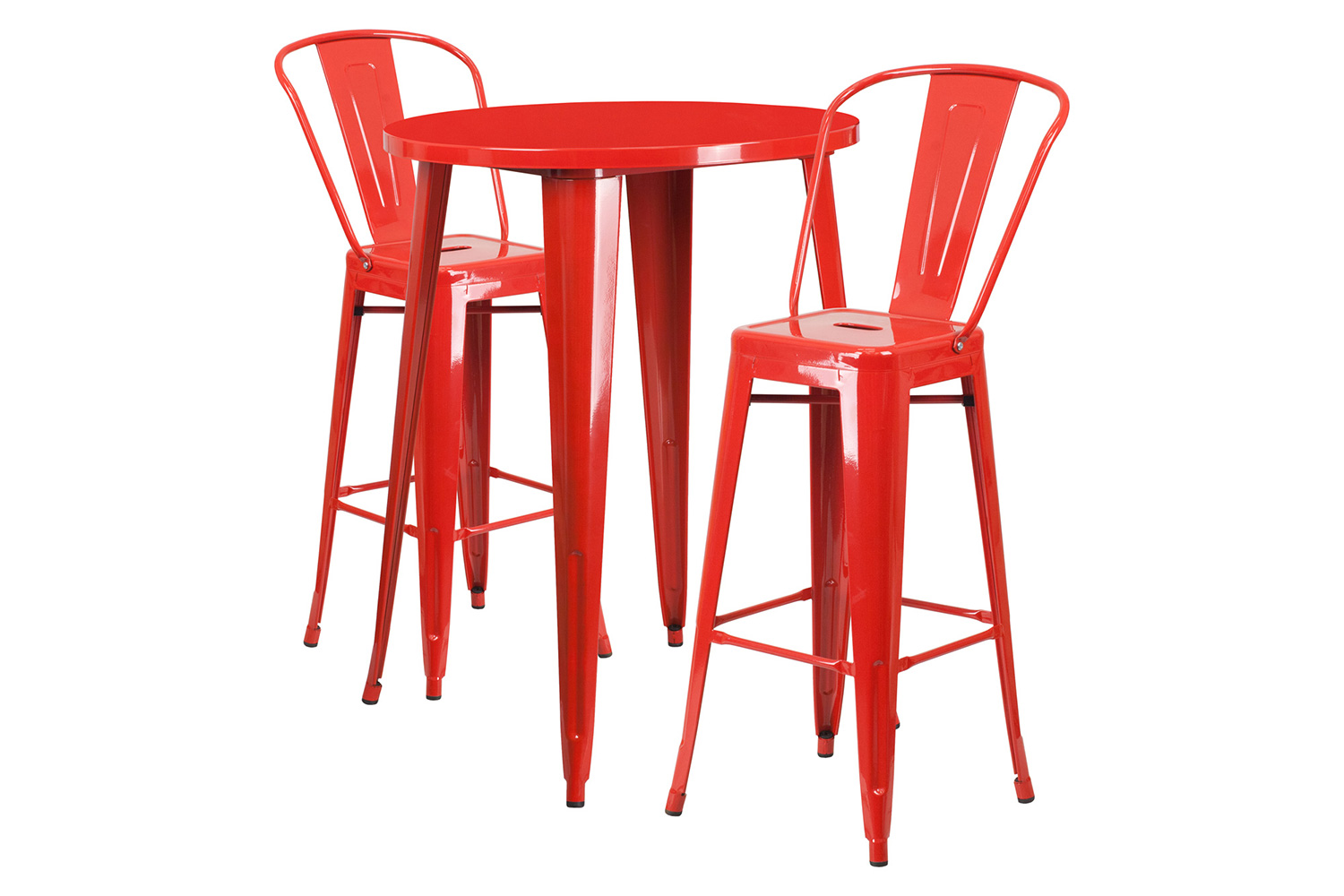 BLNK Caron Commercial Round Metal Indoor-Outdoor Bar Table Set with 2 Cafe Stools - Red