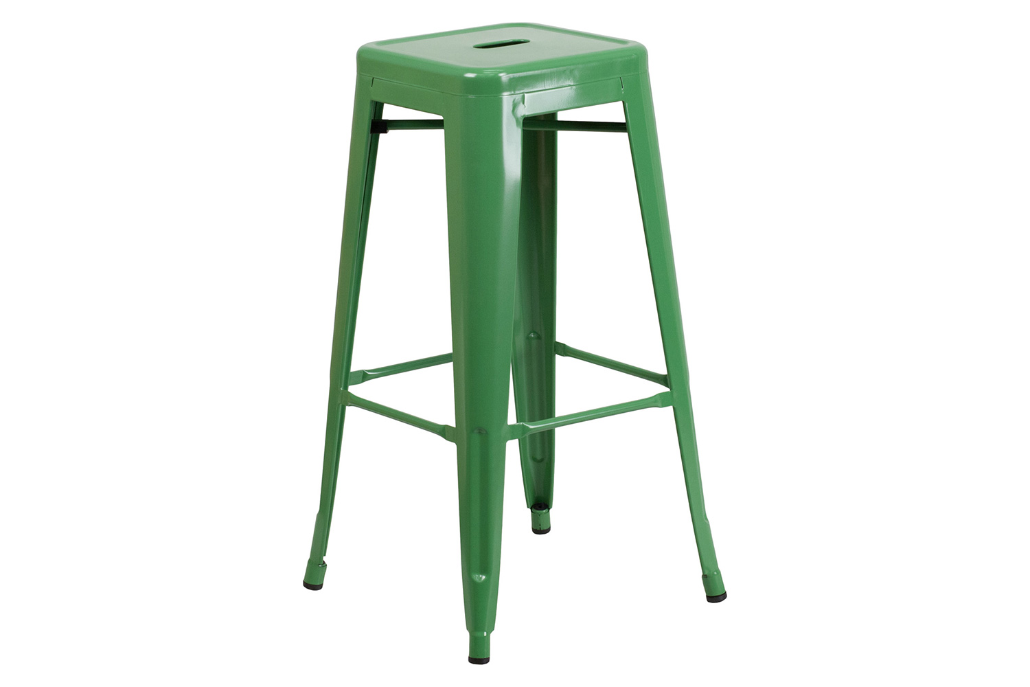 BLNK Boyd Commercial Round Metal Indoor-Outdoor Bar Table Set with 2 Square Seat Backless Stools - Green