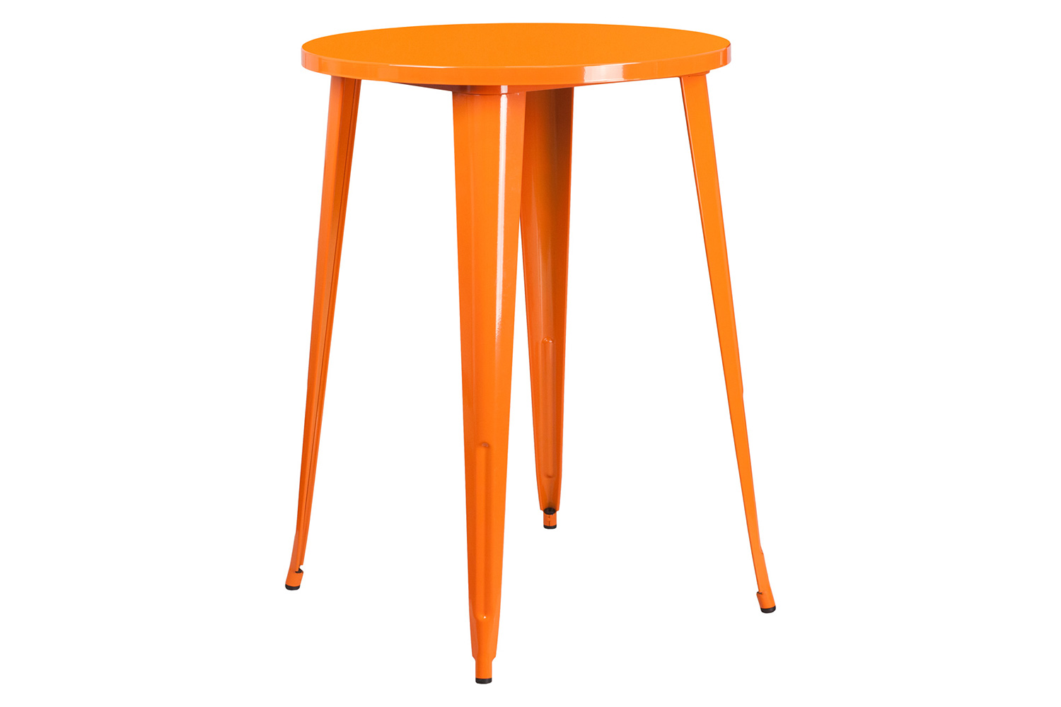 BLNK Boyd Commercial Round Metal Indoor-Outdoor Bar Table Set with 2 Square Seat Backless Stools - Orange