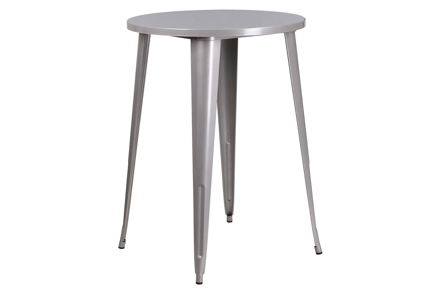 BLNK Boyd Commercial Round Metal Indoor-Outdoor Bar Table Set with 2 Square Seat Backless Stools - Silver