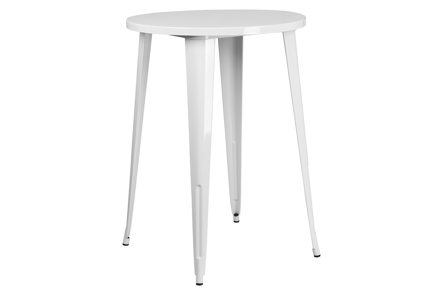 BLNK Boyd Commercial Round Metal Indoor-Outdoor Bar Table Set with 2 Square Seat Backless Stools - White