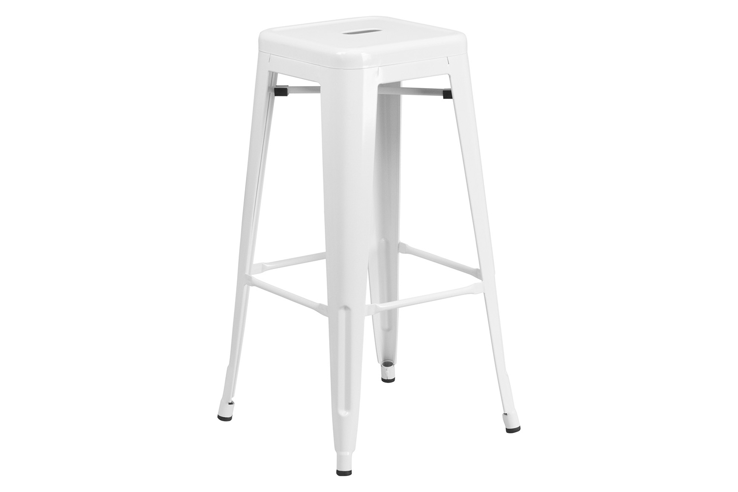 BLNK Boyd Commercial Round Metal Indoor-Outdoor Bar Table Set with 2 Square Seat Backless Stools - White