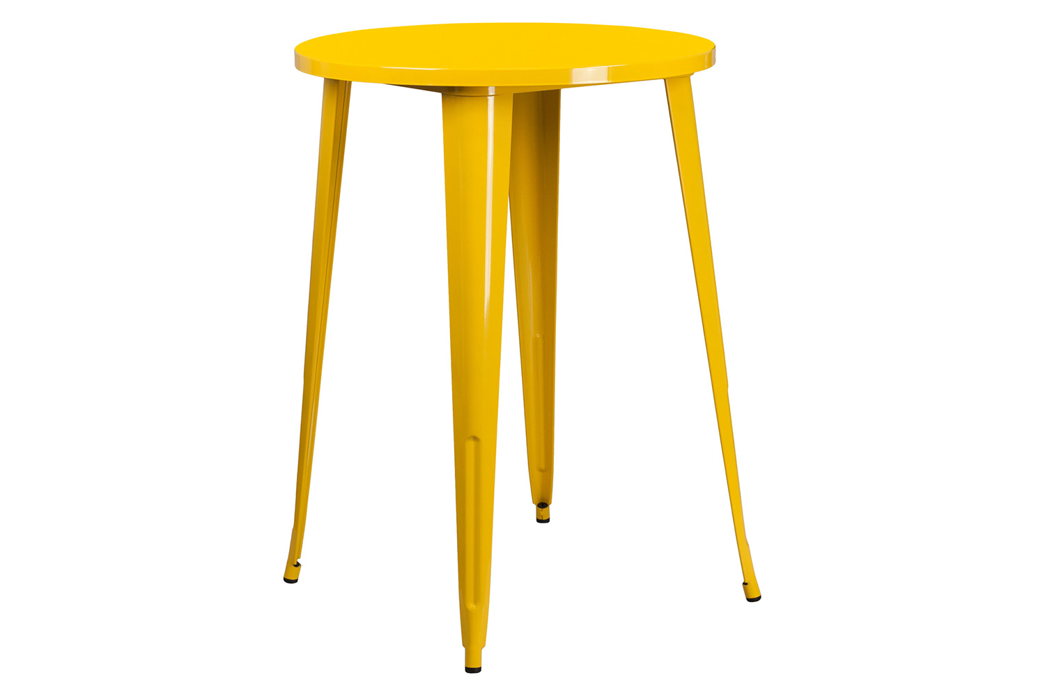 BLNK Boyd Commercial Round Metal Indoor-Outdoor Bar Table Set with 2 Square Seat Backless Stools - Yellow