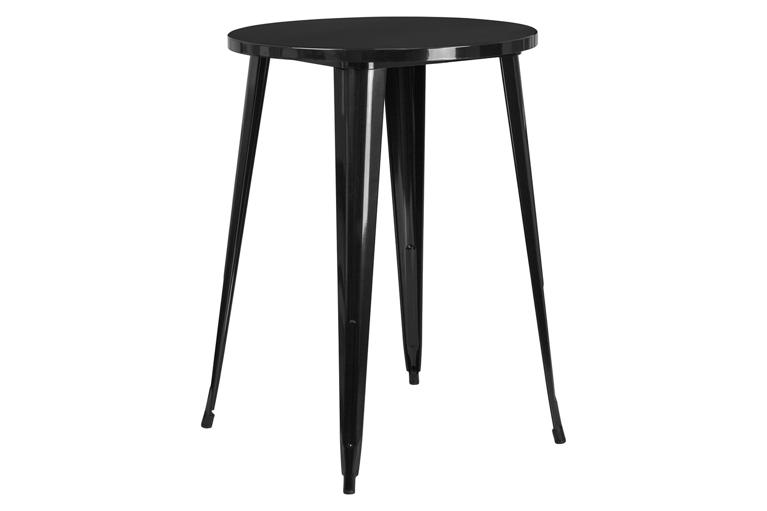 BLNK Brad Commercial Round Metal Indoor-Outdoor Bar Table Set with 2 Vertical Slat Back Stools - Black