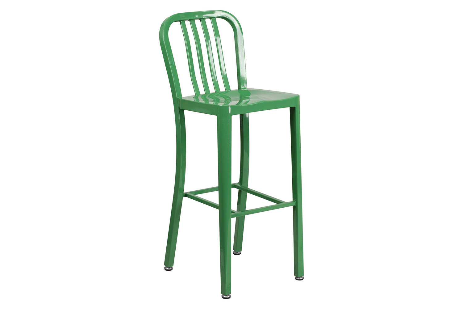 BLNK Brad Commercial Round Metal Indoor-Outdoor Bar Table Set with 2 Vertical Slat Back Stools - Green