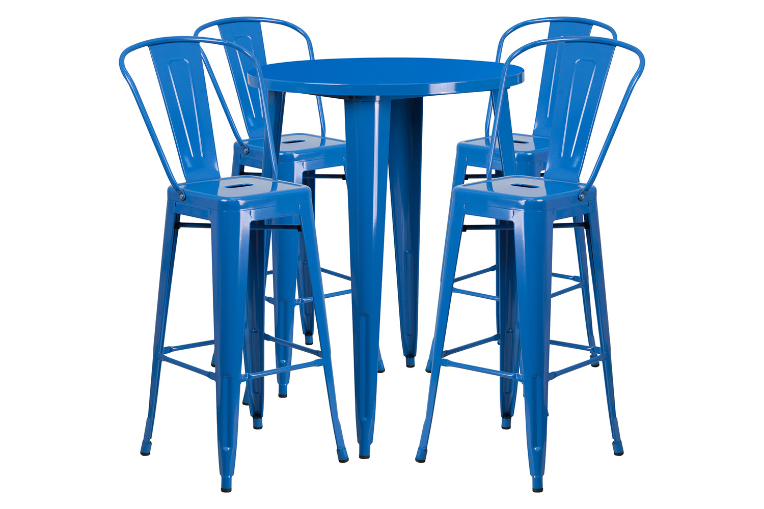 BLNK Callum Commercial Round Metal Indoor-Outdoor Bar Table Set with 4 Cafe Stools