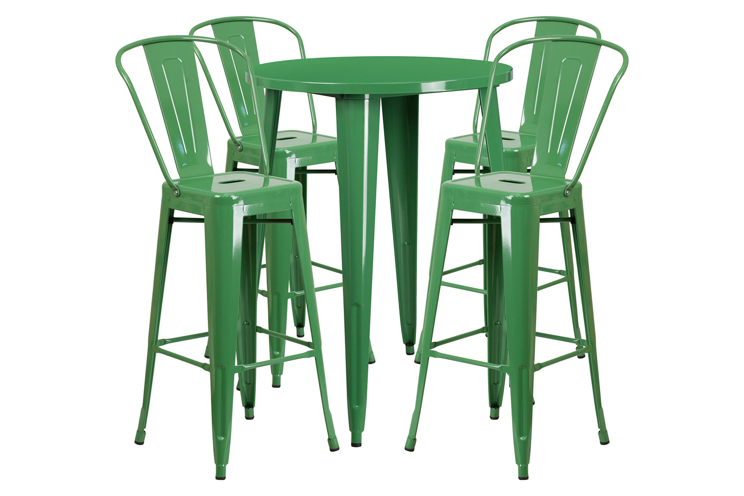 BLNK Callum Commercial Round Metal Indoor-Outdoor Bar Table Set with 4 Cafe Stools - Green