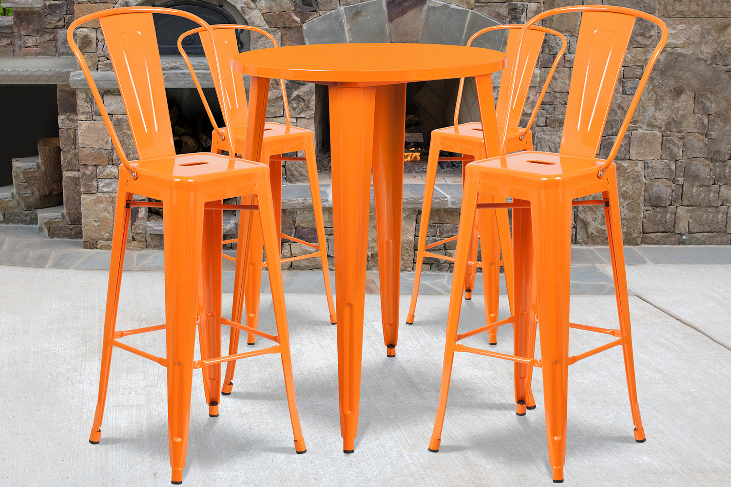 BLNK Callum Commercial Round Metal Indoor-Outdoor Bar Table Set with 4 Cafe Stools