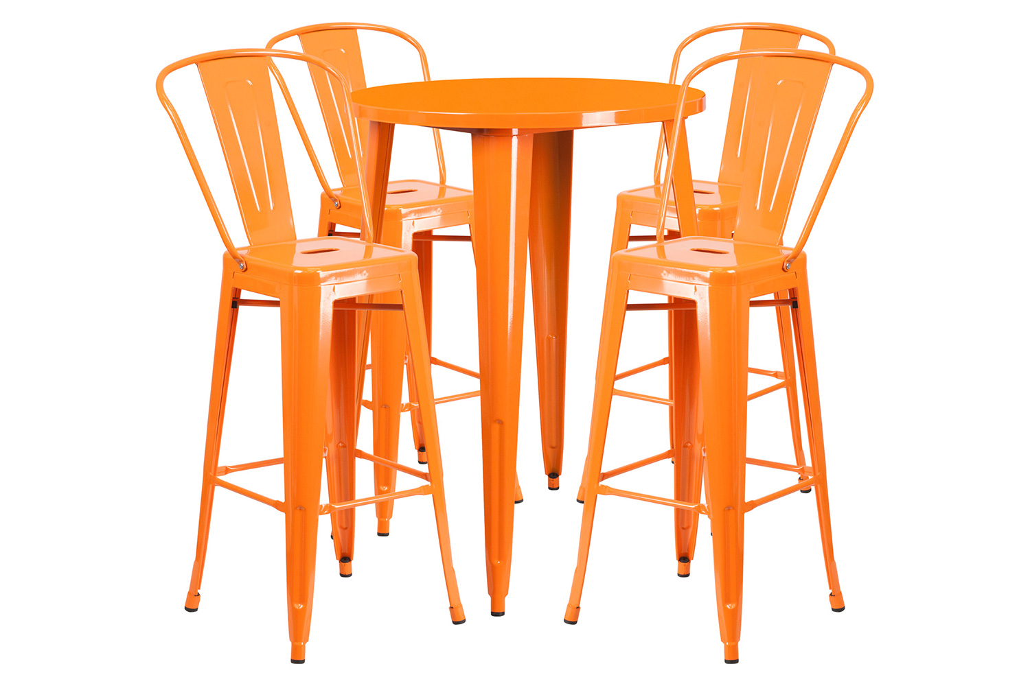 BLNK Callum Commercial Round Metal Indoor-Outdoor Bar Table Set with 4 Cafe Stools - Orange