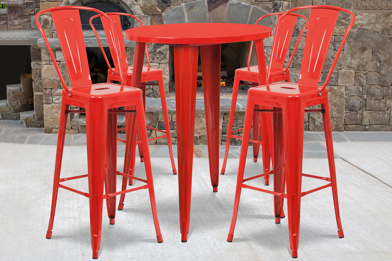 BLNK Callum Commercial Round Metal Indoor-Outdoor Bar Table Set with 4 Cafe Stools