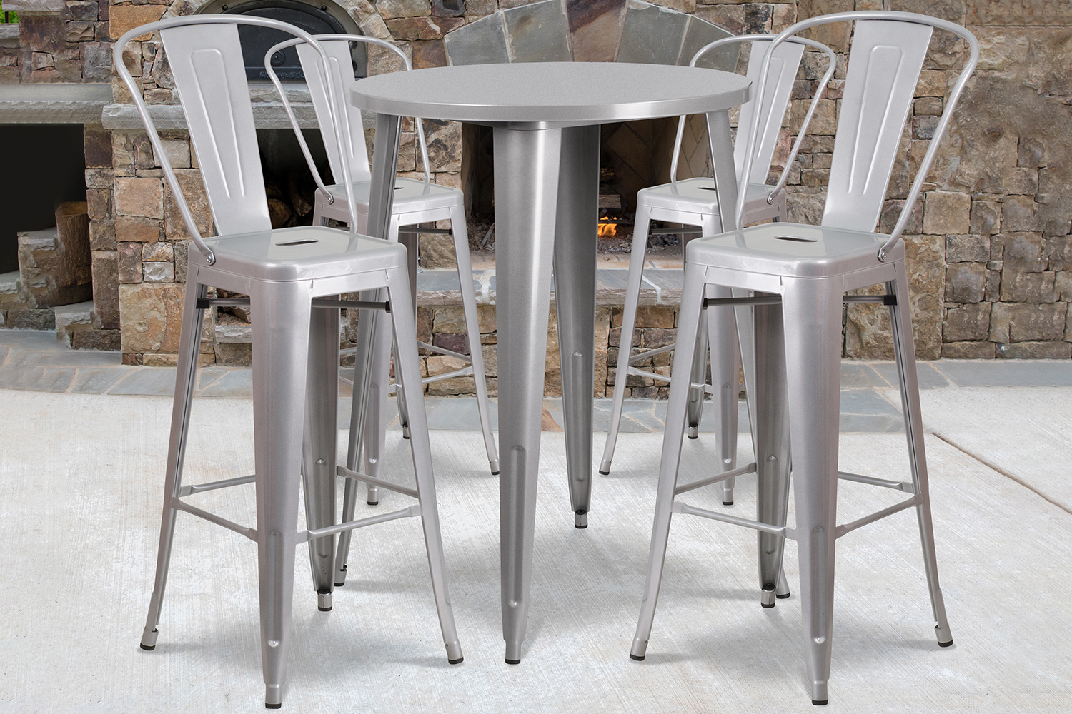 BLNK Callum Commercial Round Metal Indoor-Outdoor Bar Table Set with 4 Cafe Stools