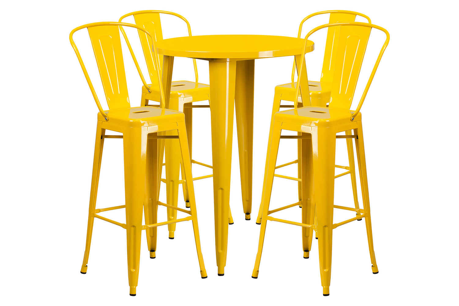 BLNK Callum Commercial Round Metal Indoor-Outdoor Bar Table Set with 4 Cafe Stools - Yellow