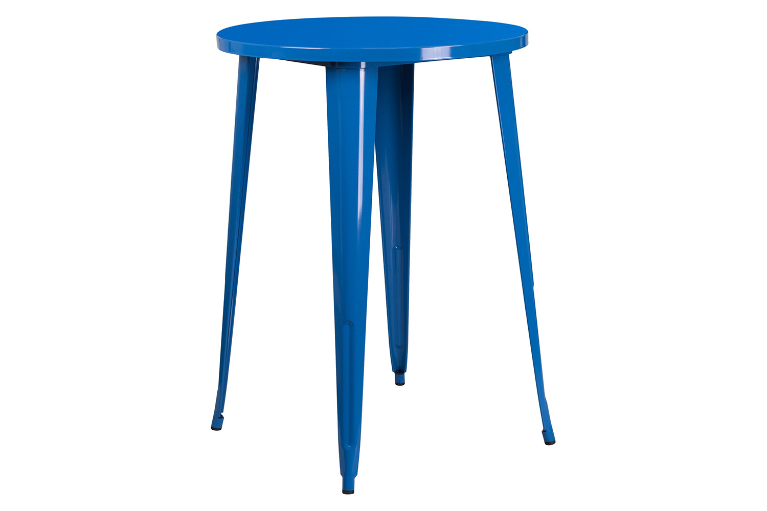 BLNK Coby Commercial Round Metal Indoor-Outdoor Bar Table Set with 4 Square Seat Backless Stools - Blue