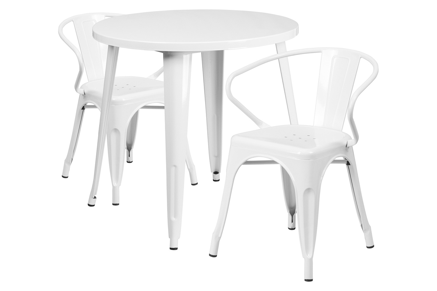 BLNK Conrad Commercial Round Metal Indoor-Outdoor Table Set with 2 Arm Chairs