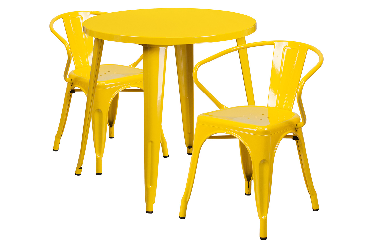 BLNK Conrad Commercial Round Metal Indoor-Outdoor Table Set with 2 Arm Chairs - Yellow