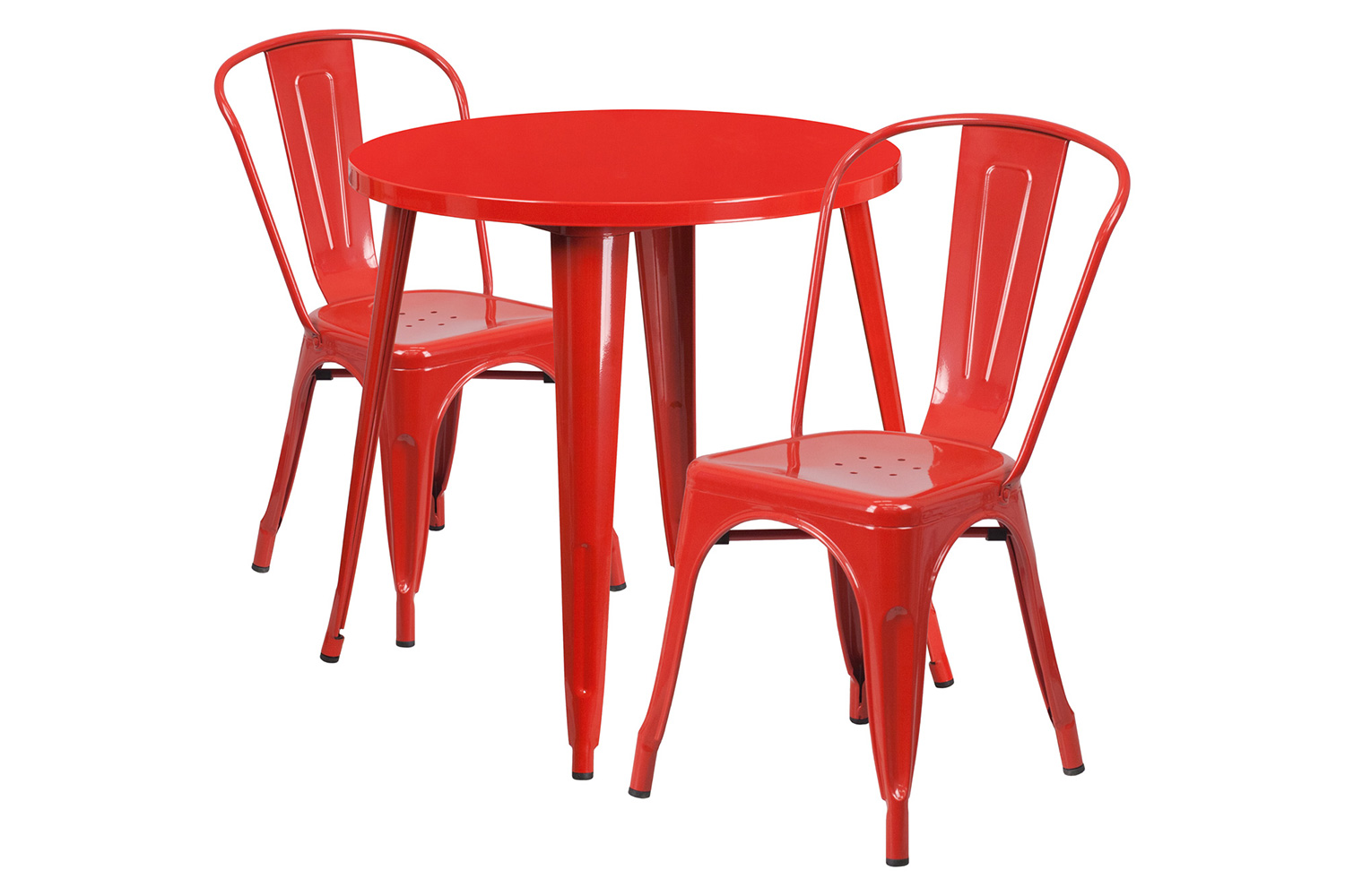 BLNK Baker Commercial Round Metal Indoor-Outdoor Table Set with 2 Cafe Chairs - Red