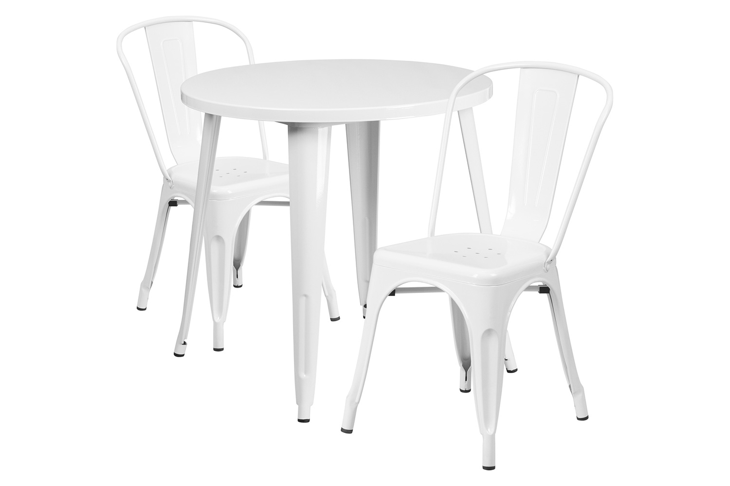 BLNK Baker Commercial Round Metal Indoor-Outdoor Table Set with 2 Cafe Chairs - White