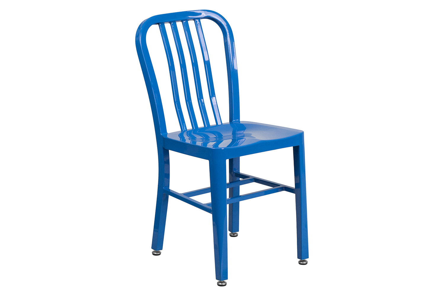 BLNK Craig Commercial Round Metal Indoor-Outdoor Table Set with 2 Vertical Slat Back Chairs - Blue