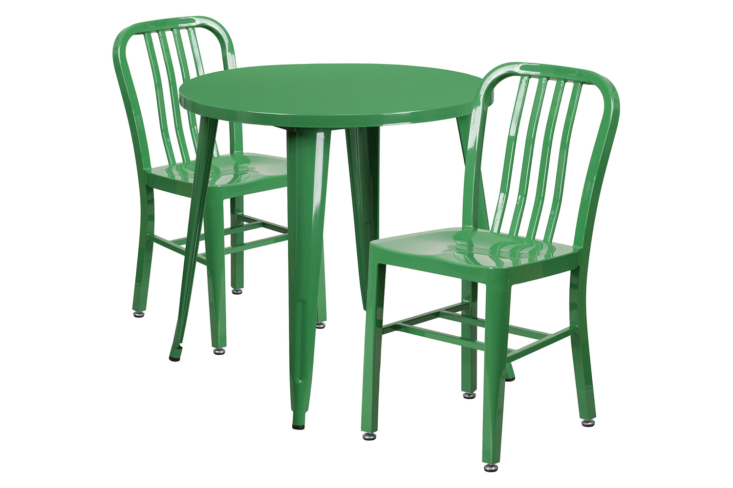 BLNK Craig Commercial Round Metal Indoor-Outdoor Table Set with 2 Vertical Slat Back Chairs