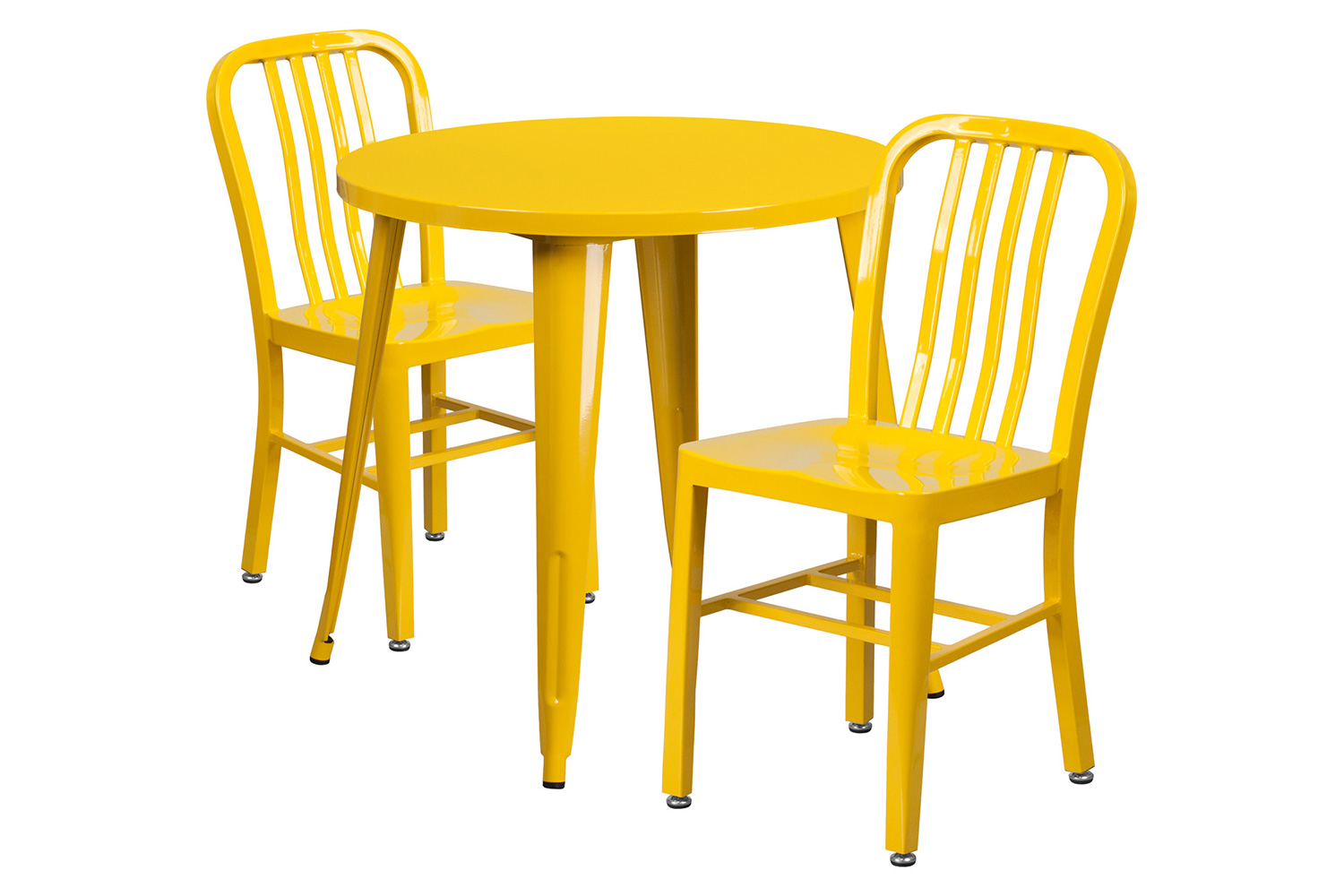 BLNK Craig Commercial Round Metal Indoor-Outdoor Table Set with 2 Vertical Slat Back Chairs - Yellow