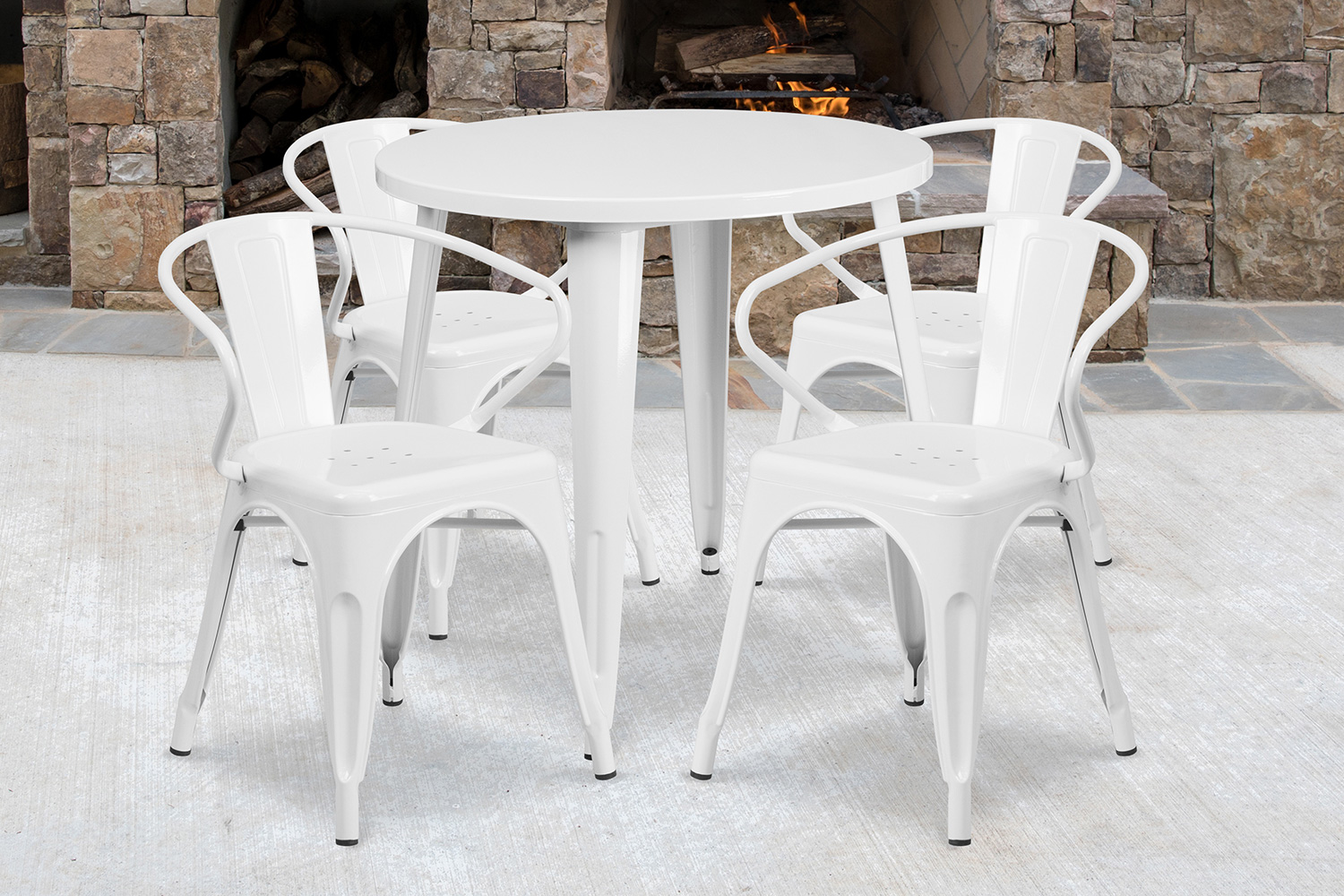 BLNK Cory Commercial Round Metal Indoor-Outdoor Table Set with 4 Arm Chairs