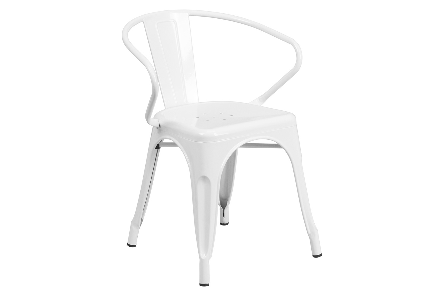 BLNK Cory Commercial Round Metal Indoor-Outdoor Table Set with 4 Arm Chairs - White