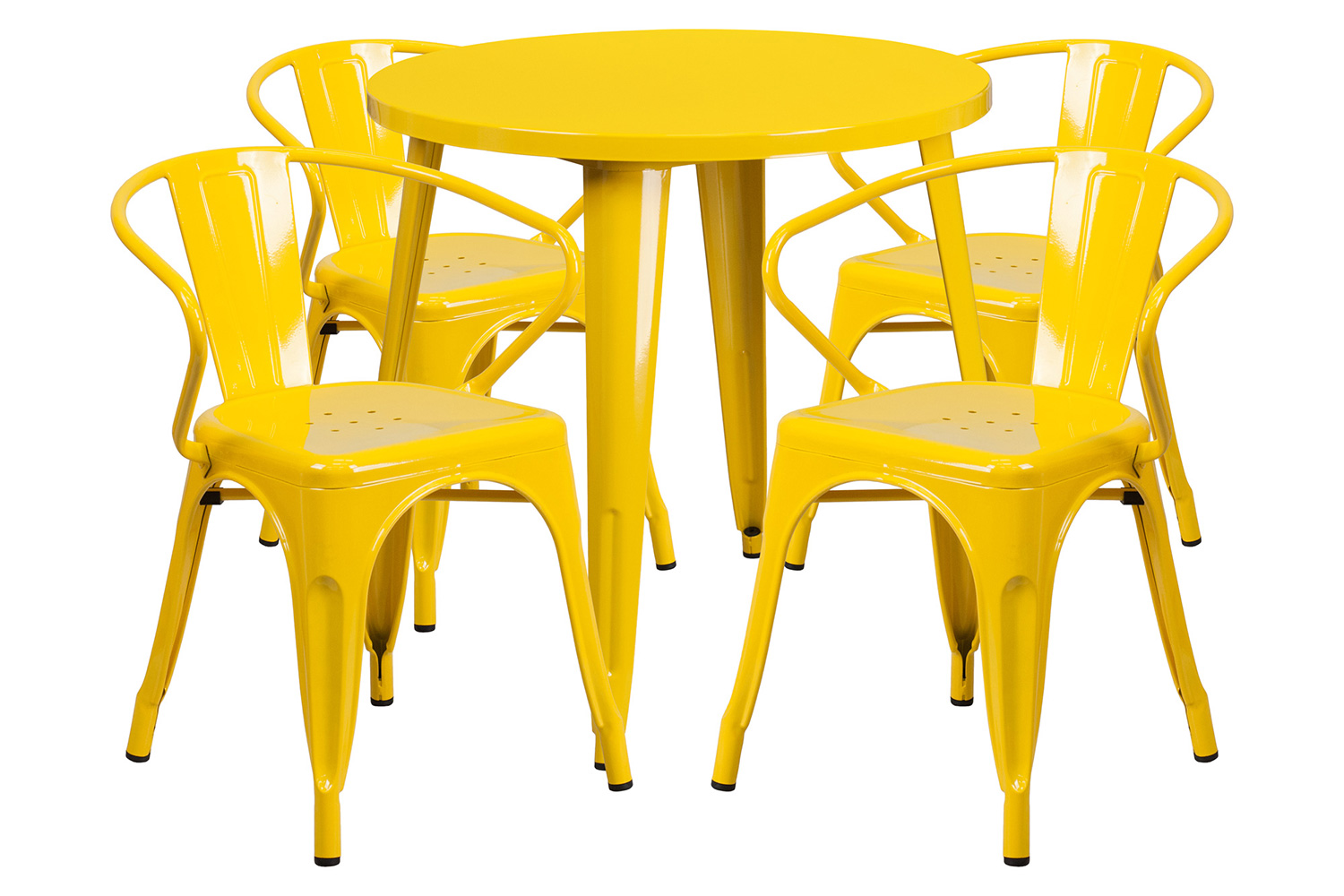 BLNK Cory Commercial Round Metal Indoor-Outdoor Table Set with 4 Arm Chairs - Yellow