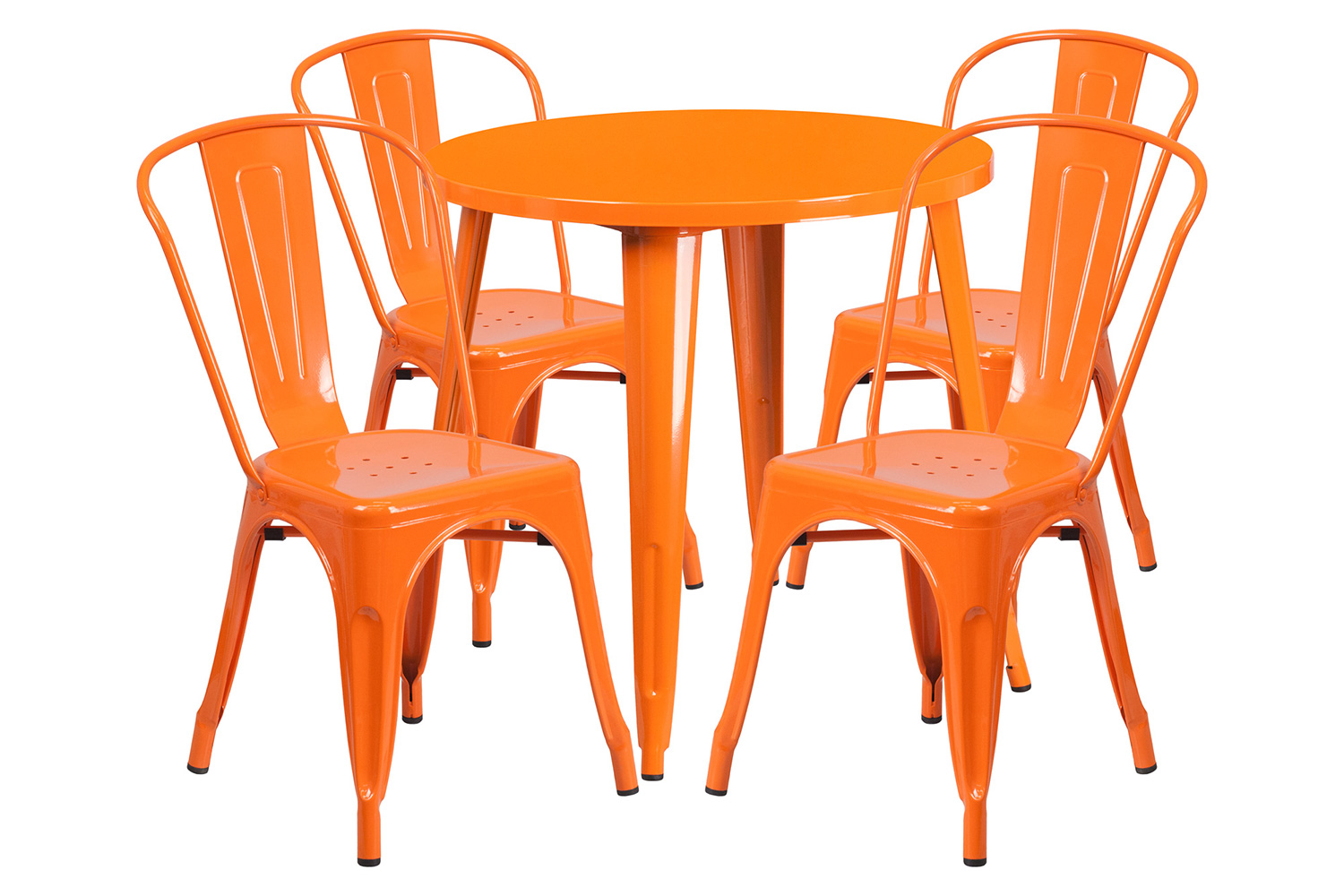 BLNK Dalton Commercial Round Metal Indoor-Outdoor Table Set with 4 Cafe Chairs - Orange