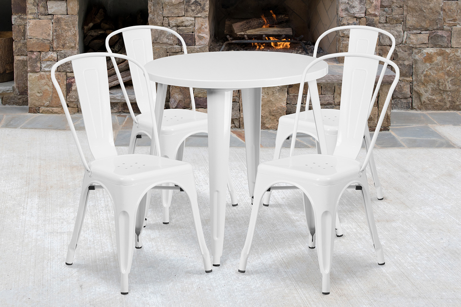 BLNK Dalton Commercial Round Metal Indoor-Outdoor Table Set with 4 Cafe Chairs