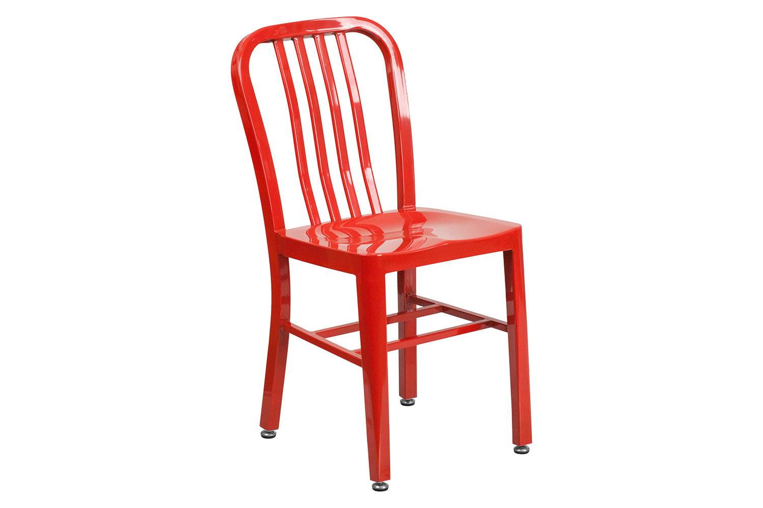 BLNK Chad Commercial Round Metal Indoor-Outdoor Table Set with 4 Vertical Slat Back Chairs - Red