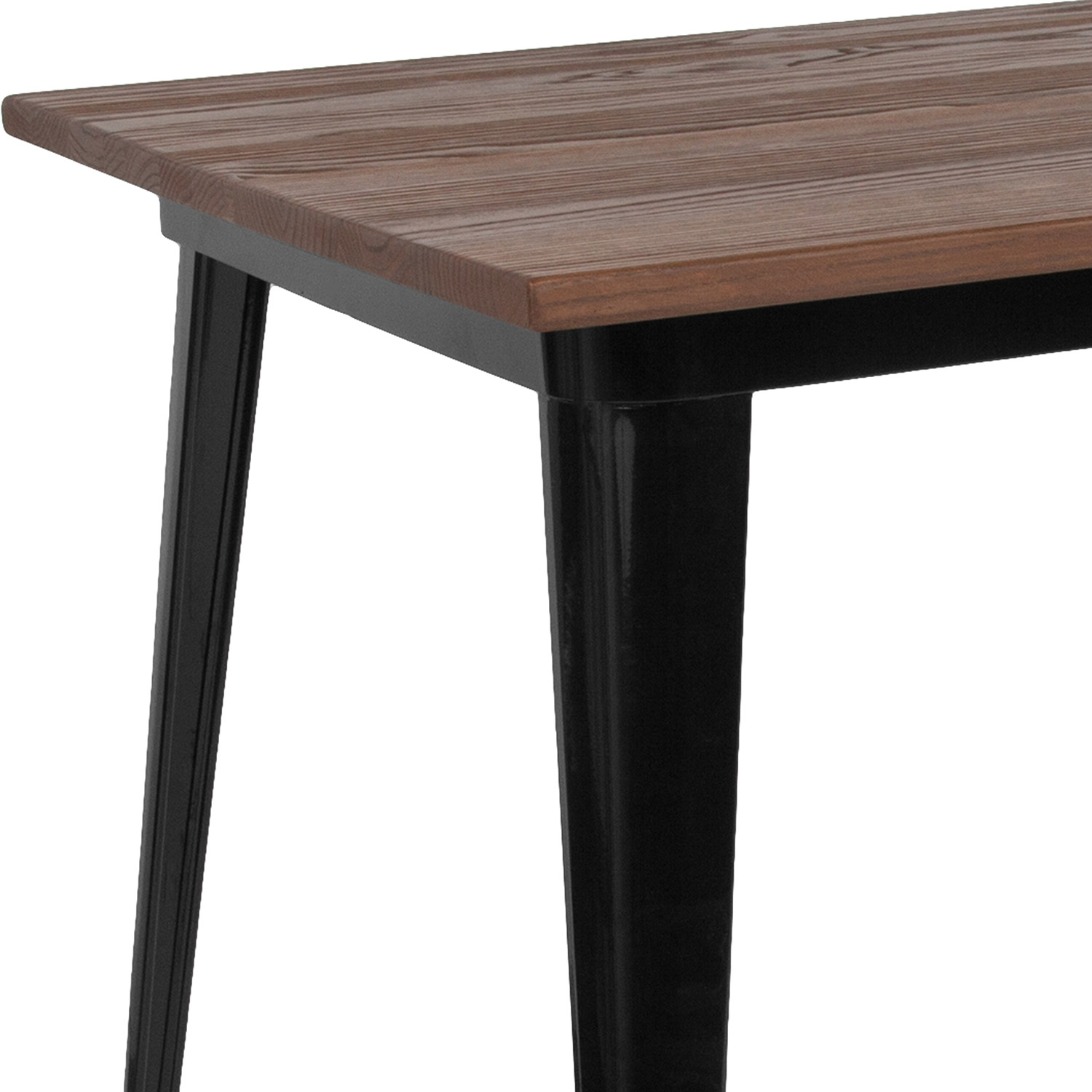 BLNK Kenneth Rectangular Metal Indoor Table with Walnut Rustic Wood Top - Black