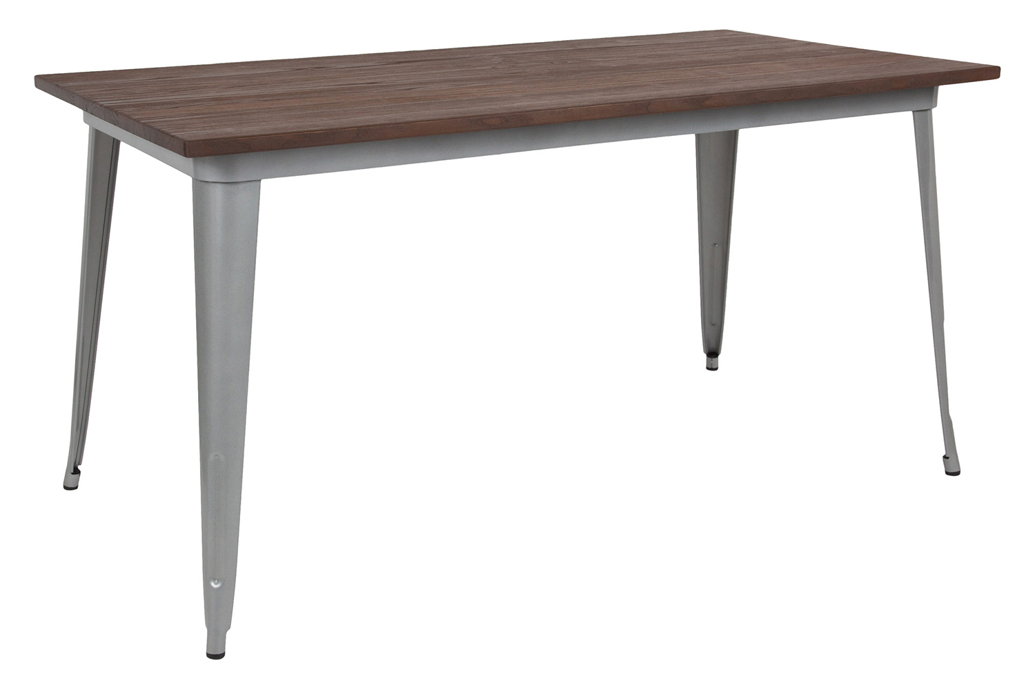 BLNK Kenneth Rectangular Metal Indoor Table with Walnut Rustic Wood Top - Silver