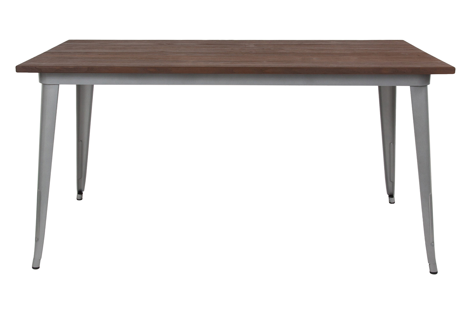 BLNK Kenneth Rectangular Metal Indoor Table with Walnut Rustic Wood Top - Silver