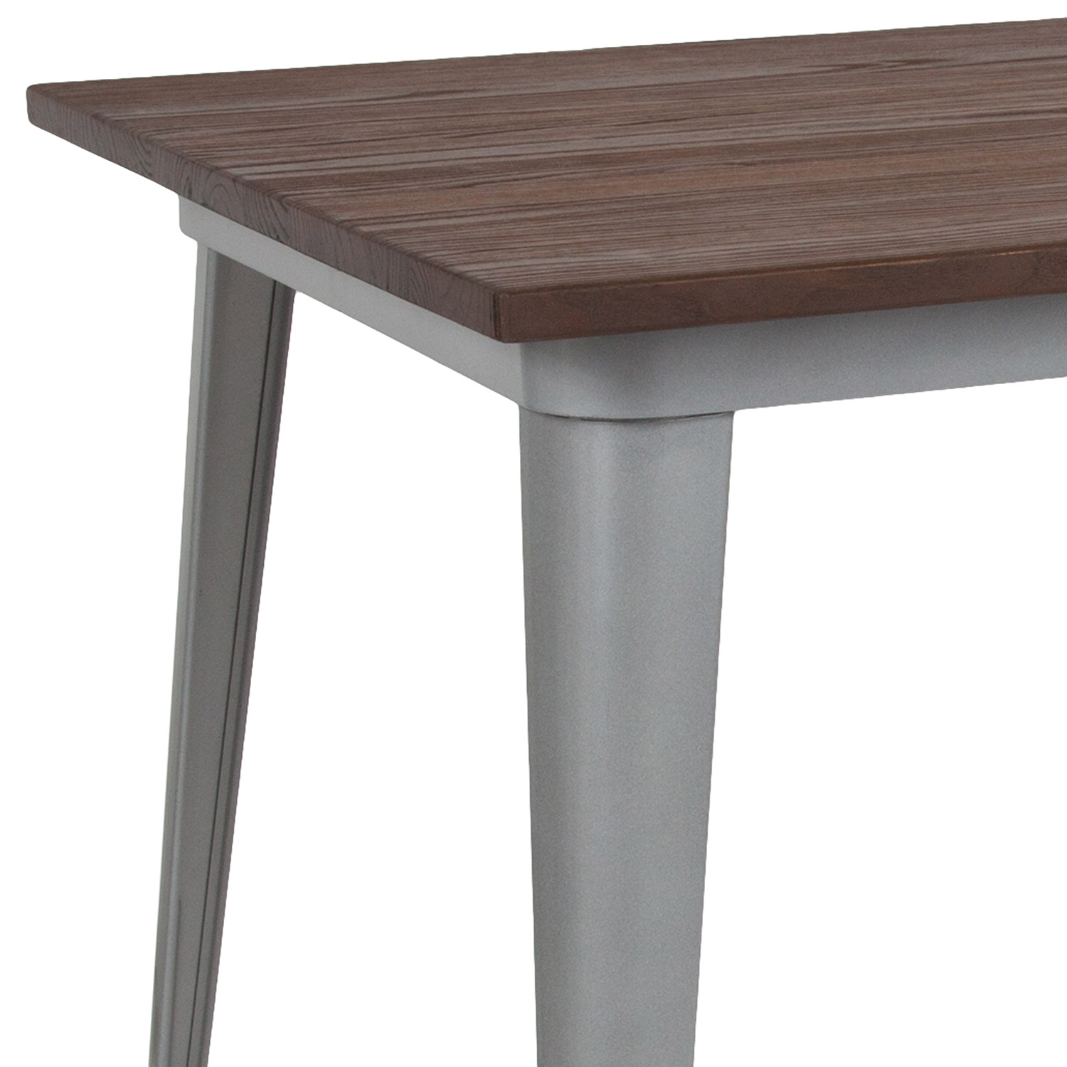 BLNK Kenneth Rectangular Metal Indoor Table with Walnut Rustic Wood Top - Silver