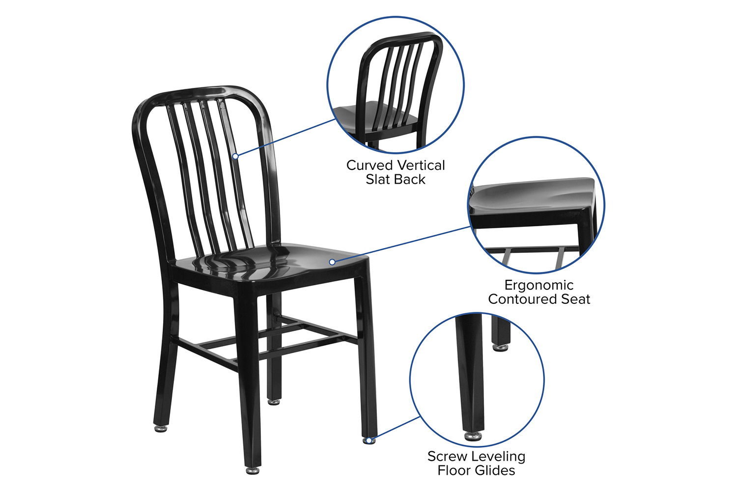 BLNK Gael Commercial Metal Indoor-Outdoor Chair - Black