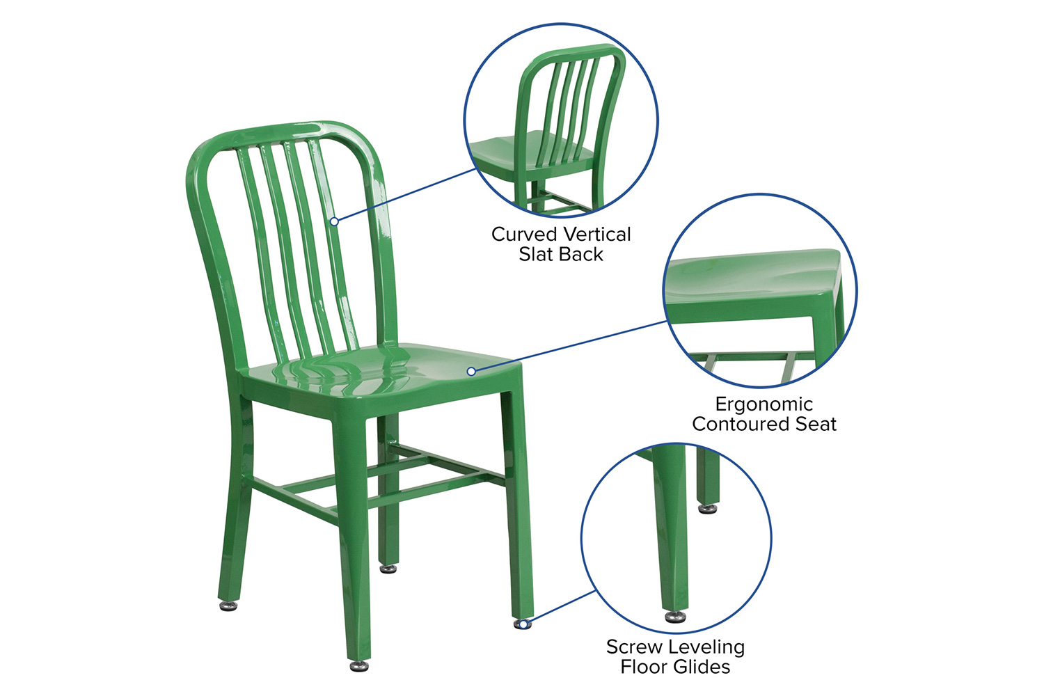 BLNK Gael Commercial Metal Indoor-Outdoor Chair - Green