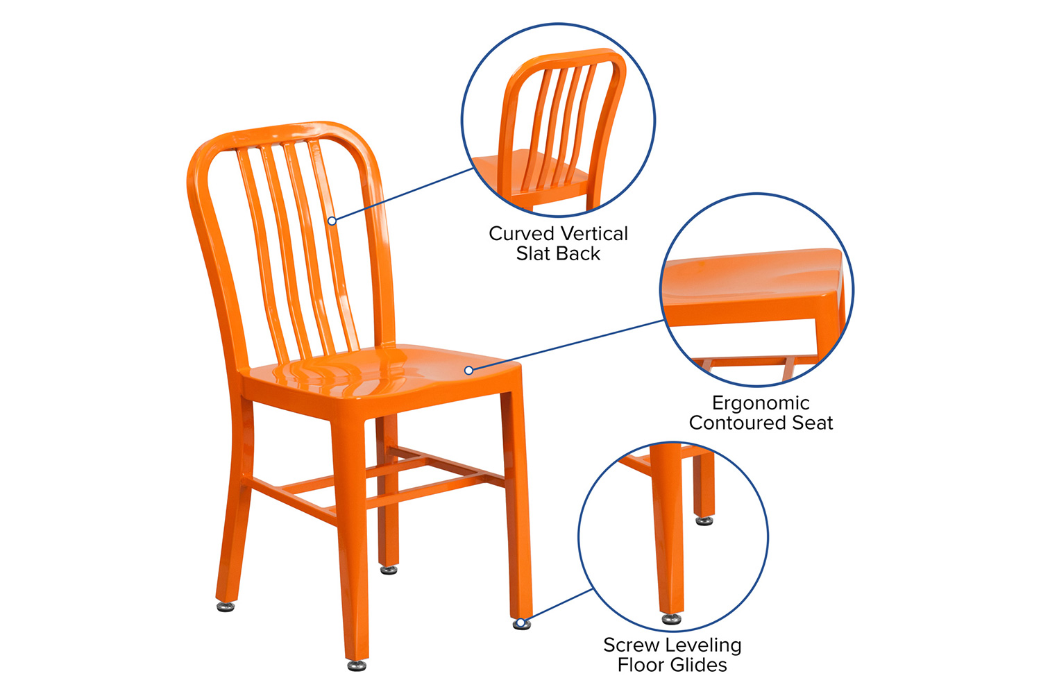 BLNK Gael Commercial Metal Indoor-Outdoor Chair - Orange