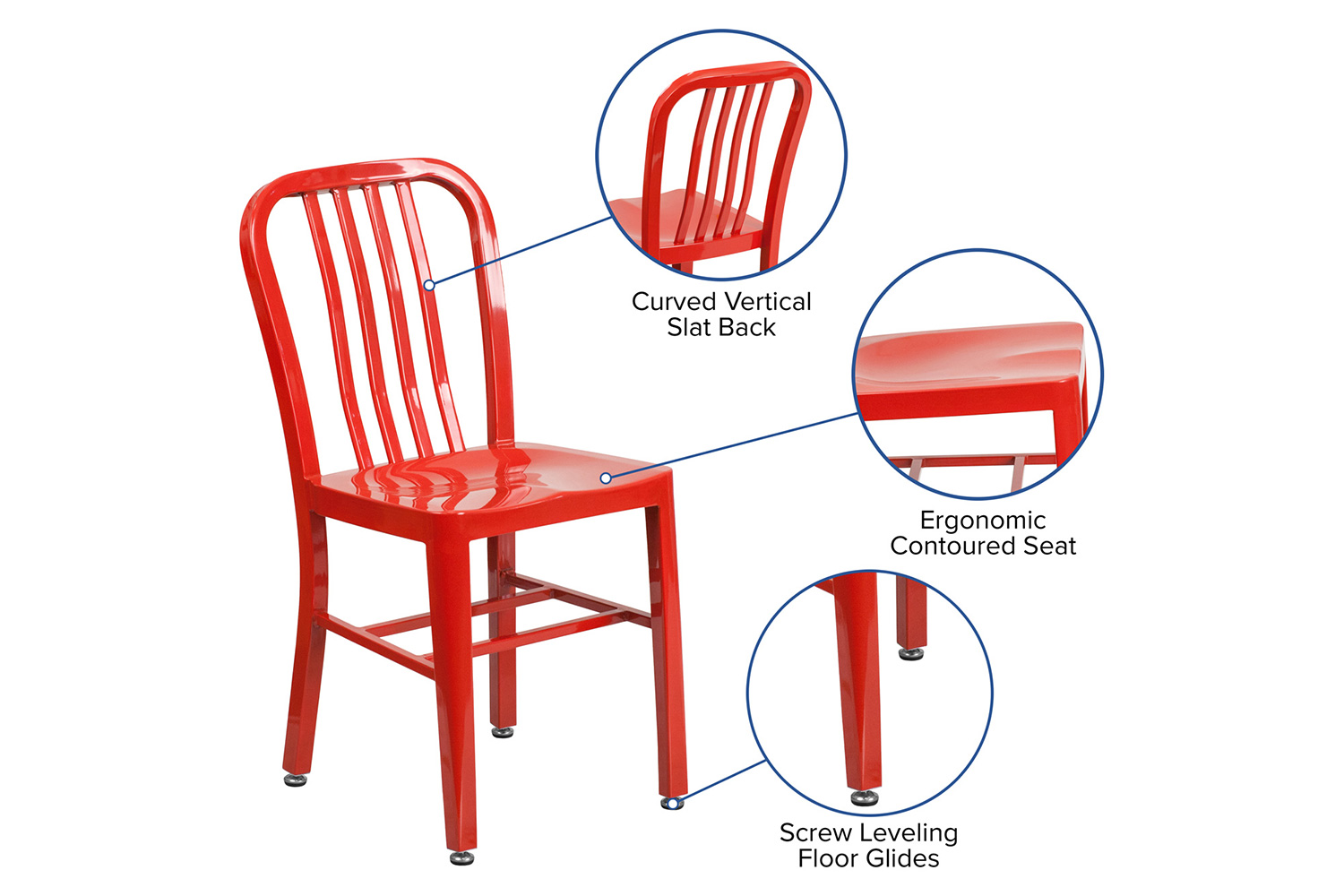 BLNK Gael Commercial Metal Indoor-Outdoor Chair - Red