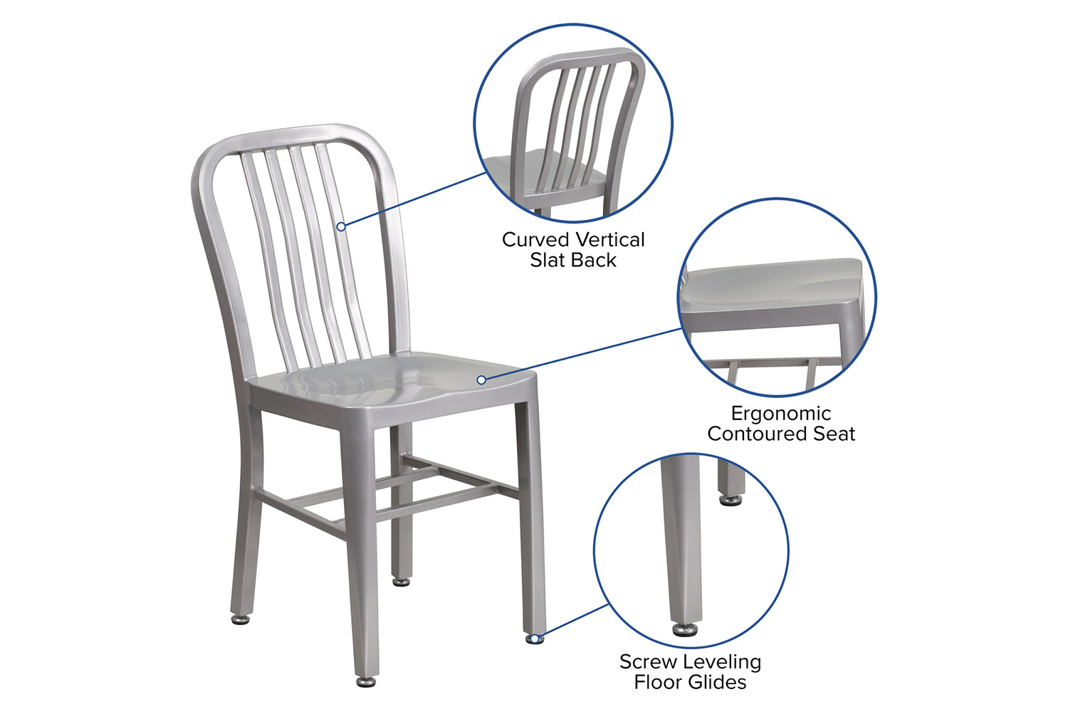 BLNK Gael Commercial Metal Indoor-Outdoor Chair - Silver