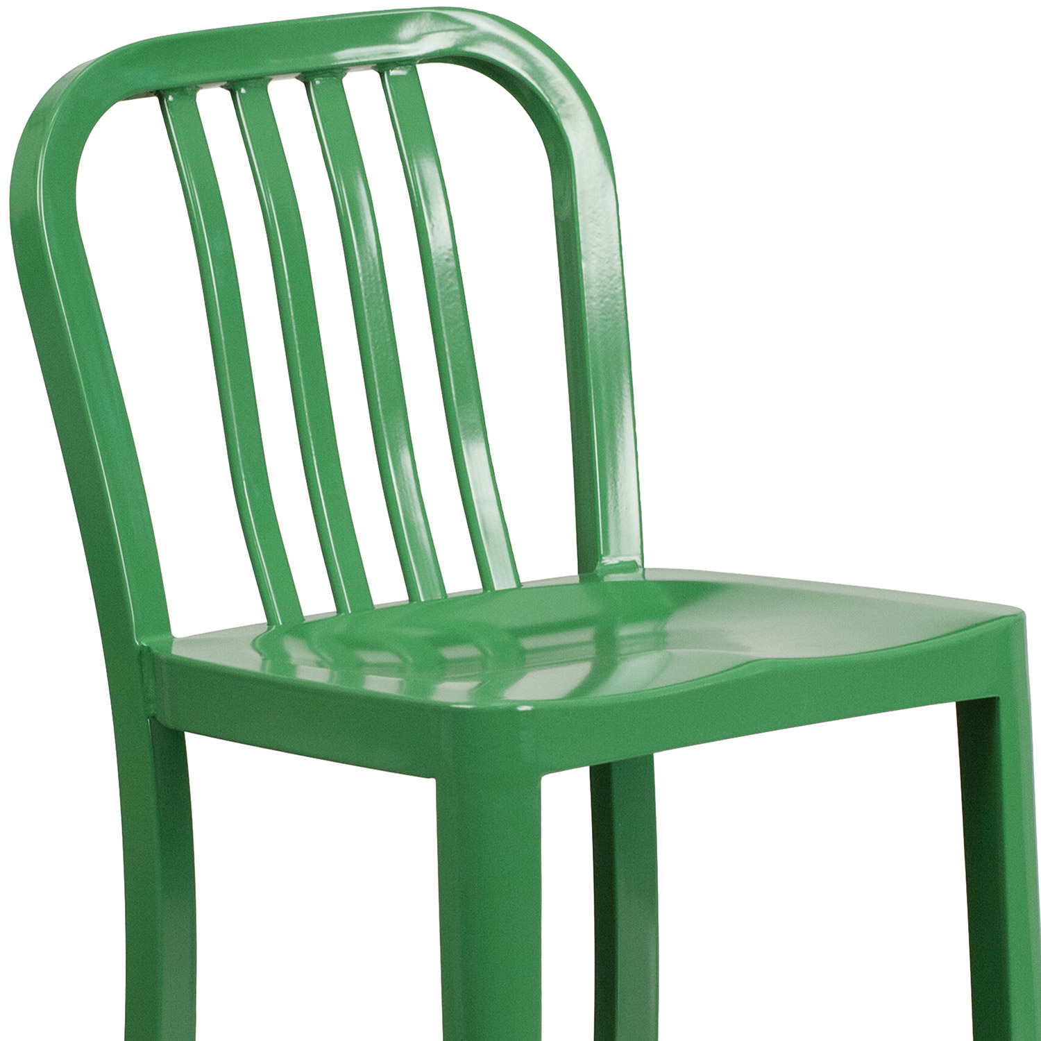 BLNK Gael Commercial Metal Indoor-Outdoor Counter Height Stool with Vertical Slat Back - Green