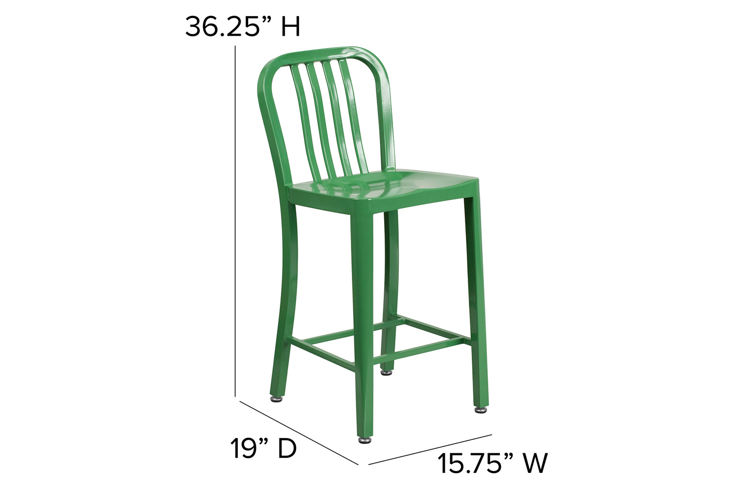 BLNK Gael Commercial Metal Indoor-Outdoor Counter Height Stool with Vertical Slat Back - Green