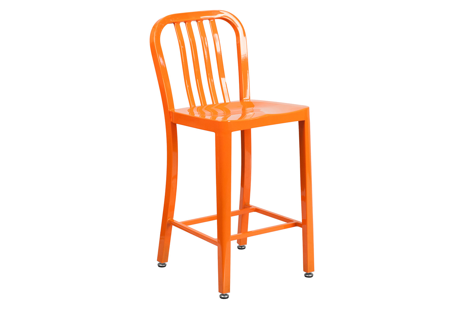 BLNK Gael Commercial Metal Indoor-Outdoor Counter Height Stool with Vertical Slat Back - Orange