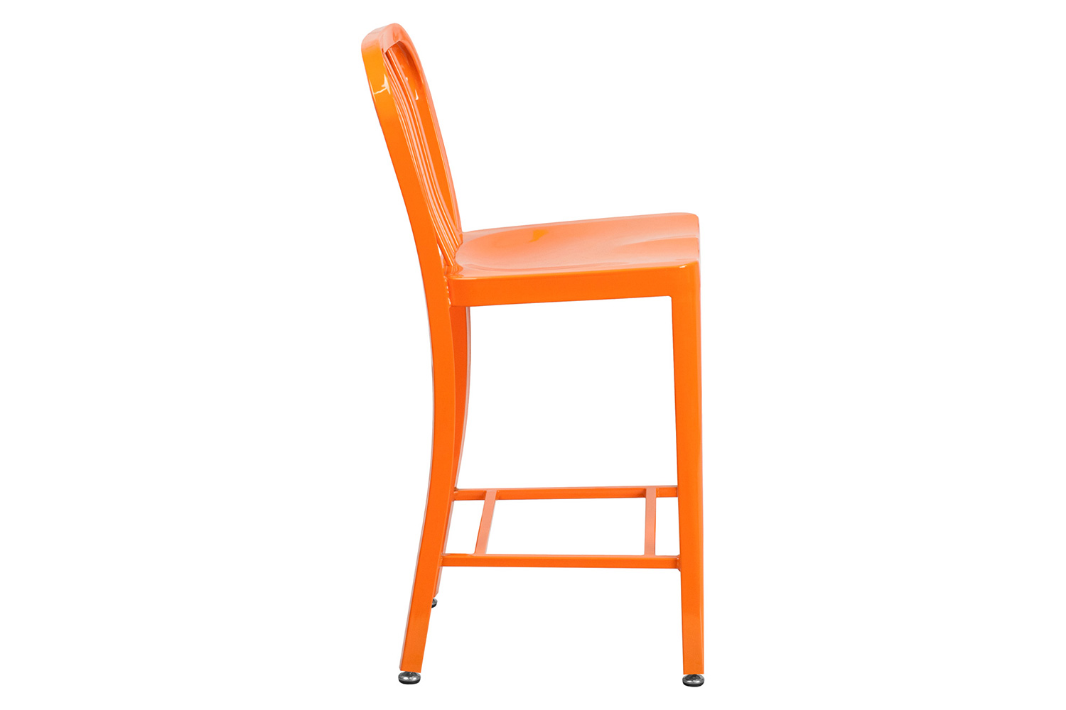 BLNK Gael Commercial Metal Indoor-Outdoor Counter Height Stool with Vertical Slat Back - Orange