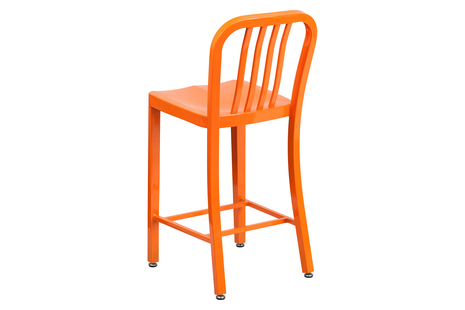 BLNK Gael Commercial Metal Indoor-Outdoor Counter Height Stool with Vertical Slat Back - Orange