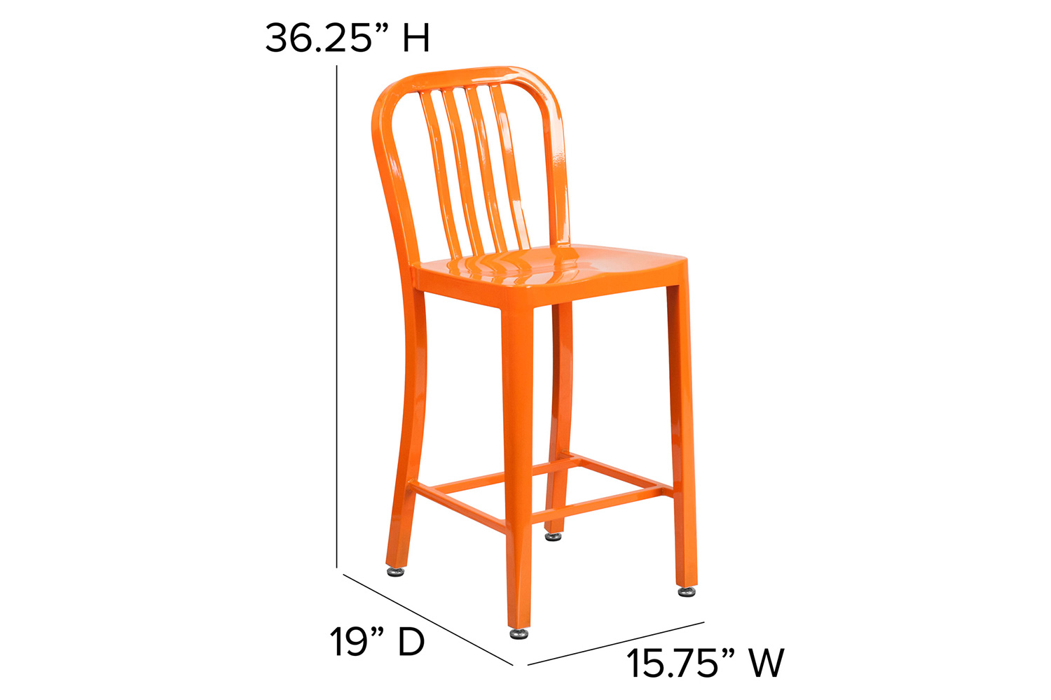 BLNK Gael Commercial Metal Indoor-Outdoor Counter Height Stool with Vertical Slat Back - Orange