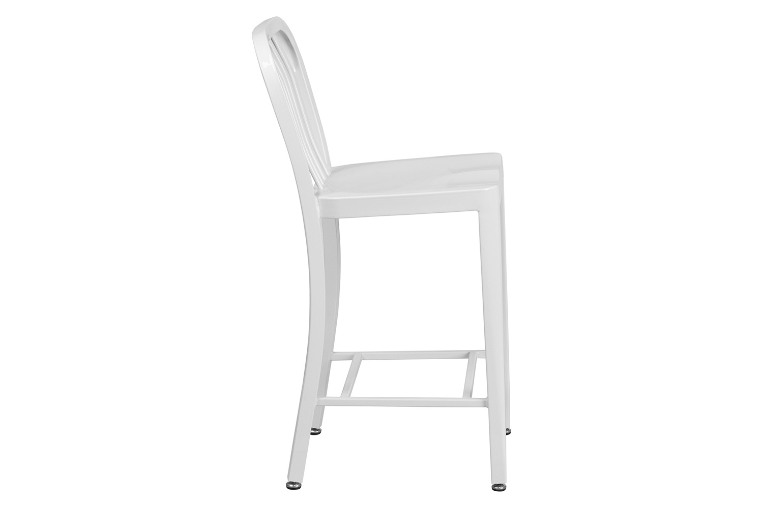 BLNK Gael Commercial Metal Indoor-Outdoor Counter Height Stool with Vertical Slat Back - White