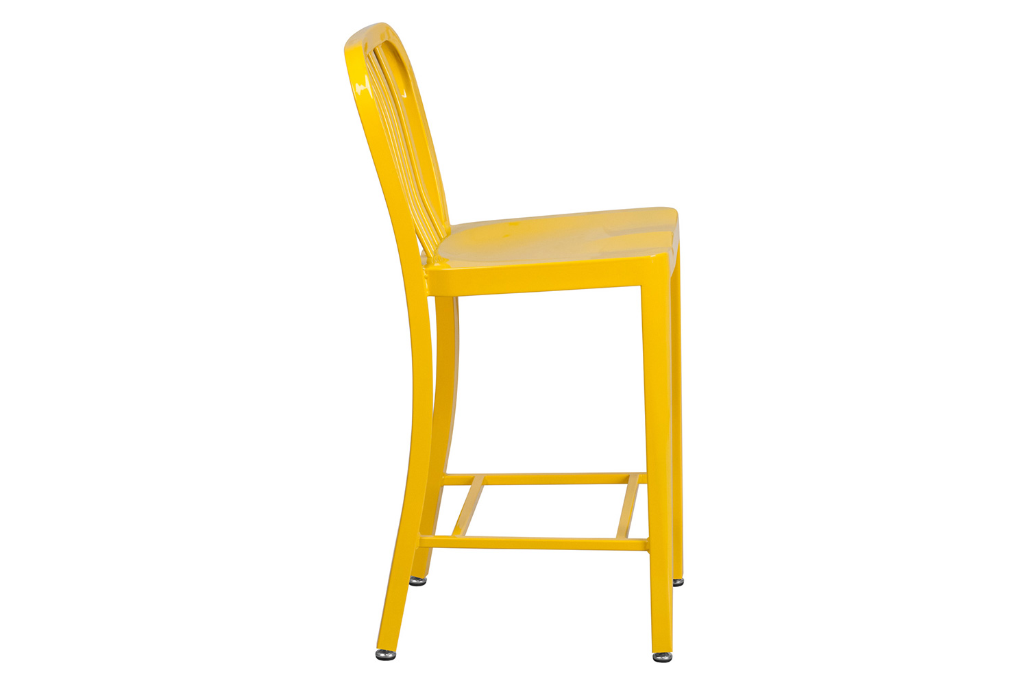 BLNK Gael Commercial Metal Indoor-Outdoor Counter Height Stool with Vertical Slat Back - Yellow