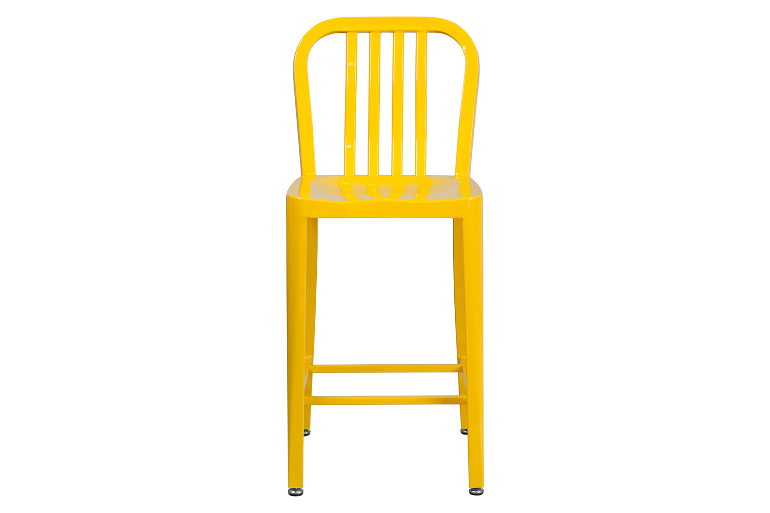 BLNK Gael Commercial Metal Indoor-Outdoor Counter Height Stool with Vertical Slat Back - Yellow