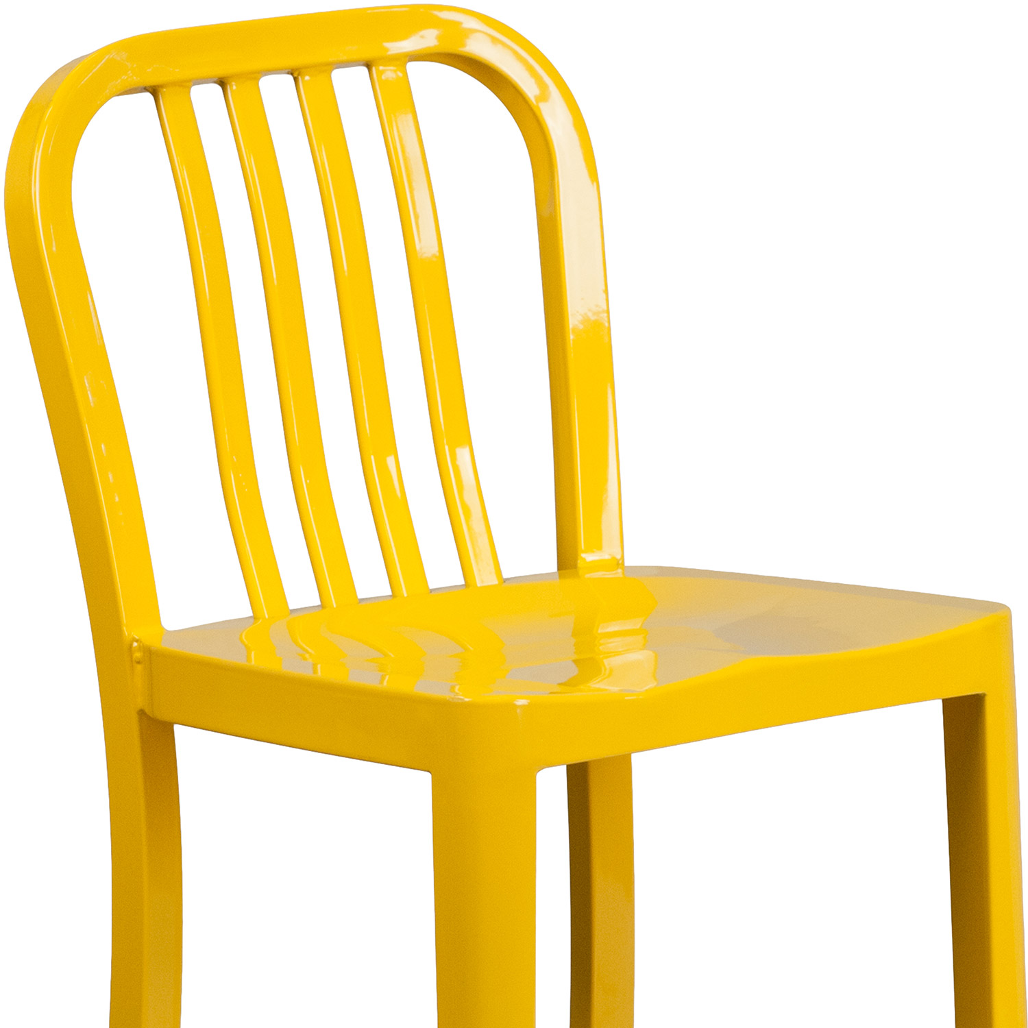 BLNK Gael Commercial Metal Indoor-Outdoor Counter Height Stool with Vertical Slat Back - Yellow