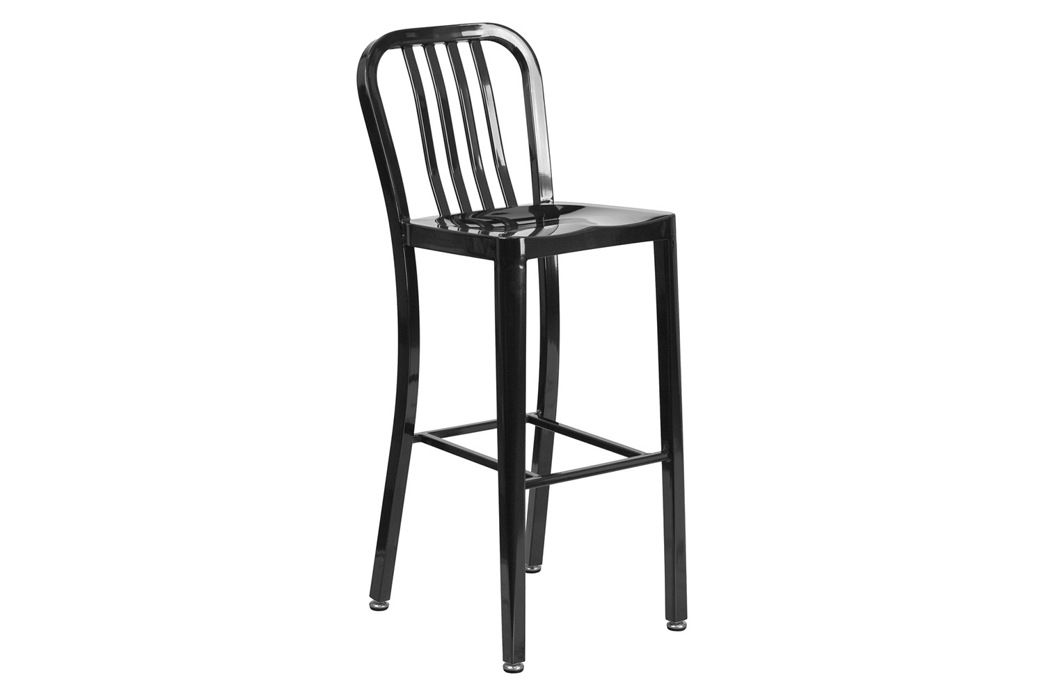 BLNK Gael Commercial Metal Indoor-Outdoor Bar Stool with Vertical Slat Back - Black